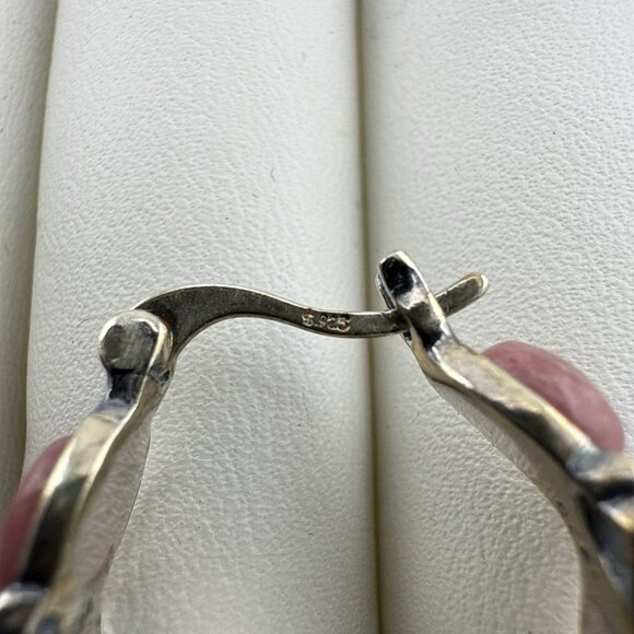 Shube Hoop Earrings Pink Rhodonite Dakota West Sterling Silver Hoops Cabochon - Picture 9 of 9